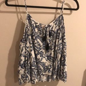 Blue and white floral blouse